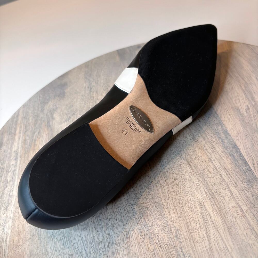 Sarah Flint Kim Black White Pointed Toe Ballet Flats Leather Shoes EU 41 US 11 - Picture 11 of 11